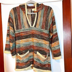 Vintage 70s Hooded Wood Button Pullover S/M